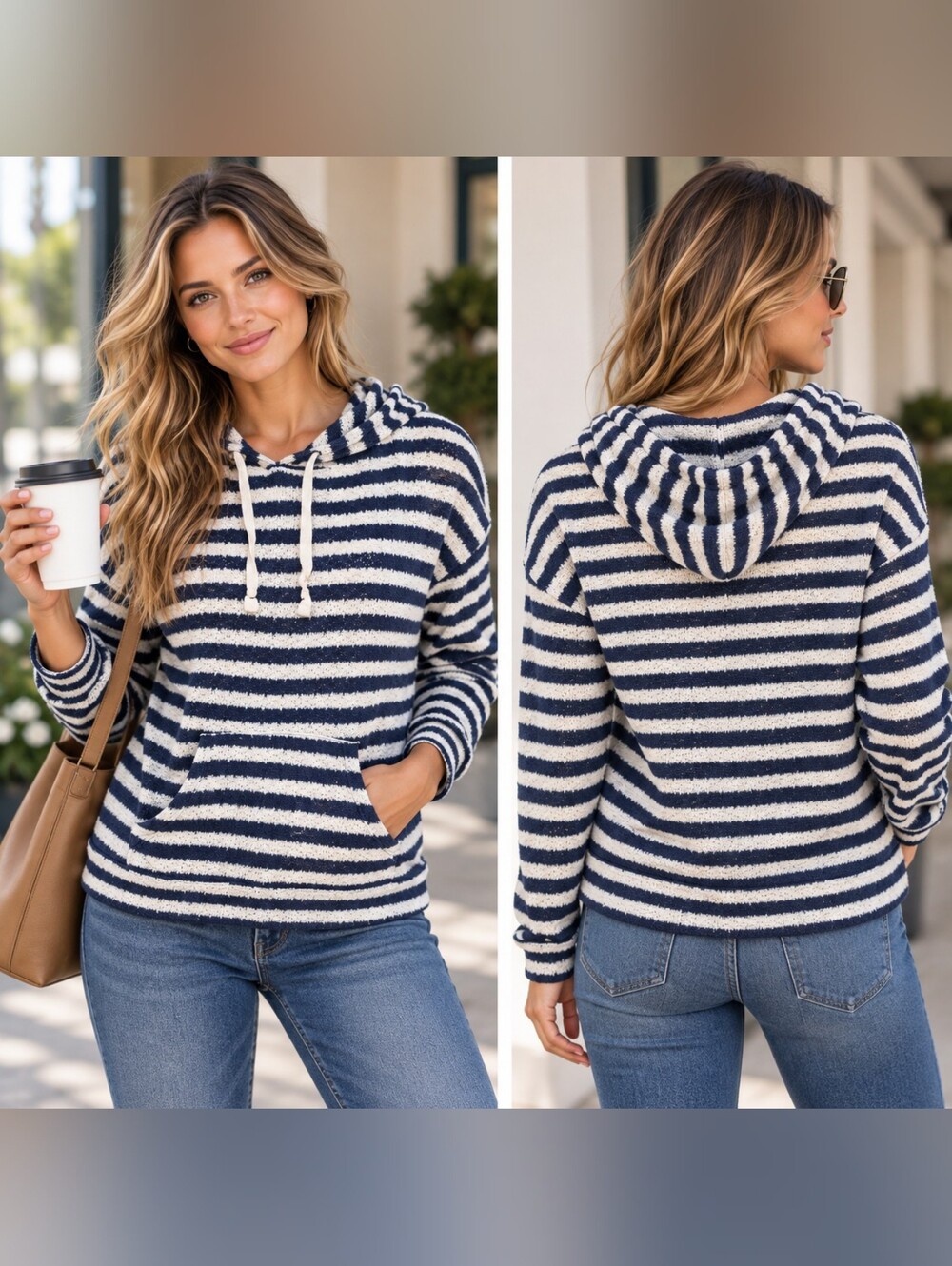 Abercrombie & Fitch Navy White Striped Knit Hoodie Sweater Coastal Preppy M